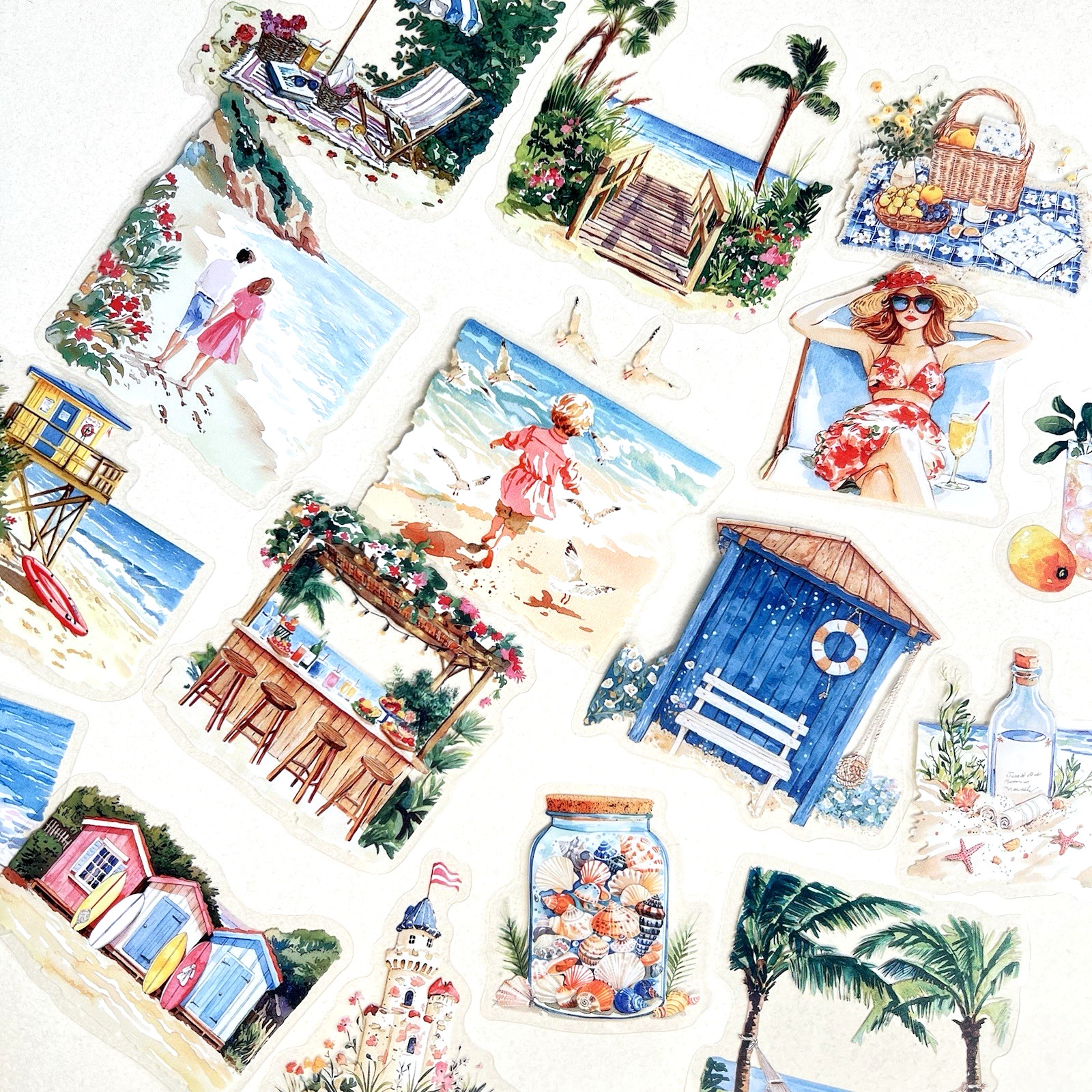 Tropical Beach Holiday Flake Stickers Summer Junk Journals Collage