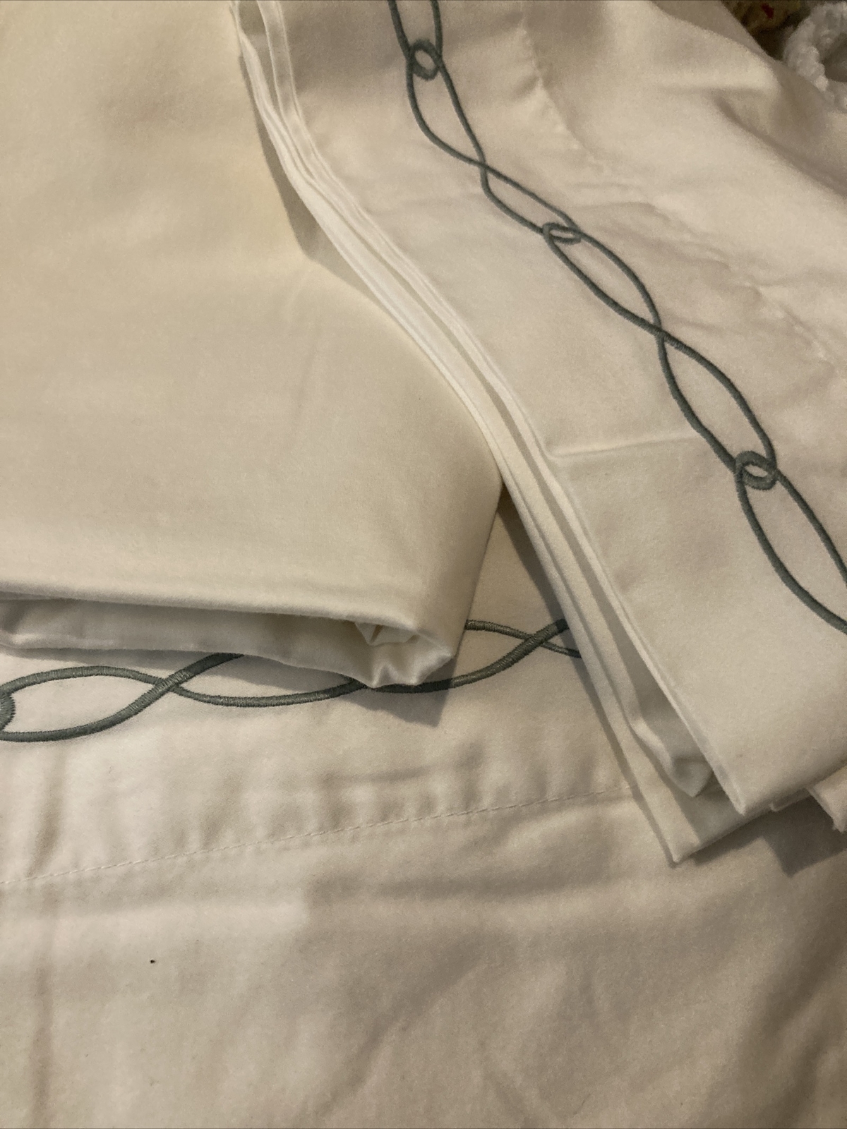 Hill King White Flat Sheet With Blue Embroidered Border & 2