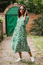 SALE Nomads Summer Botanical Green Leaf Long Lightweight Floaty Button Dress