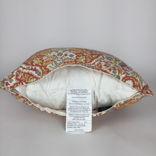 Lauren Ralph Lauren Down Filled Paisley Pillow With Zipper 20 x 20 Oranges Cream - Picture 6 of 6