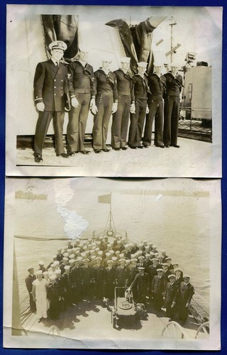 2 Photos of U S Navy Sailors on Ship 1940s WWII