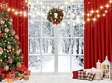 7X5Ft Christmas Window Backdrop for Photography Winter Snow Scene Xmas Party New