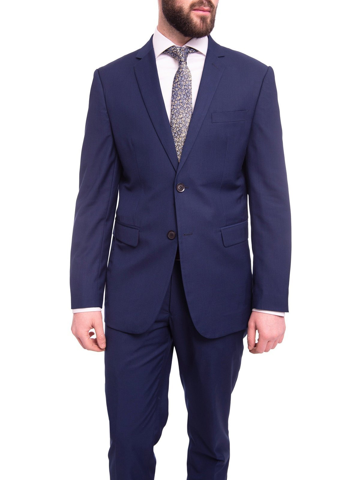 Приталенный однотонный синий костюм Braveman на двух пуговицах 18590₽