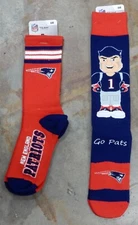 2 Pack NFL New England Patriots Socks Gift Reverse Deuce Flag Mascot Large Mens