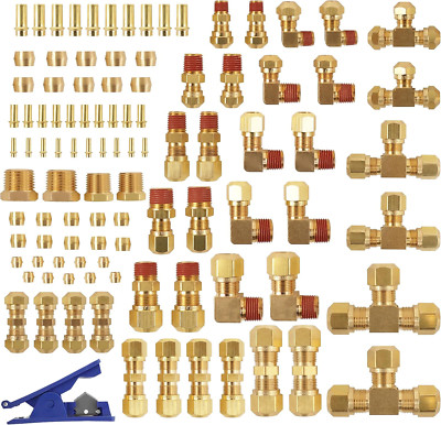 101 PCS Brass DOT Push-In Fitting Air Brake Fitting Assortment Kit 1/4'' 3/8'' 1/2