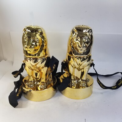 Set of 2x MGM Grand Las Vegas Bank Cup Gold Lion Leo Casios Plastic 10  Tall
