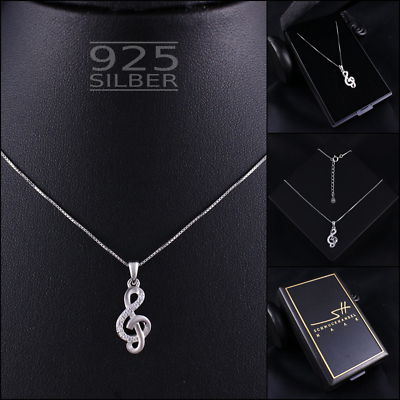 Music Chain Necklace 925 Sterling Silver Ladies + Pouch, Gift Mothers Day