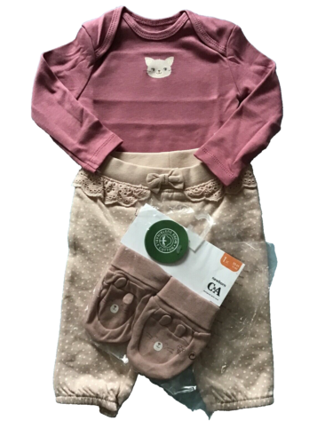 Babyset 3-tlg. Gr.: 62, rot/braun, Mädchen, Body, Hose und Socken, + Papier, NEU - Bild 1 von 2