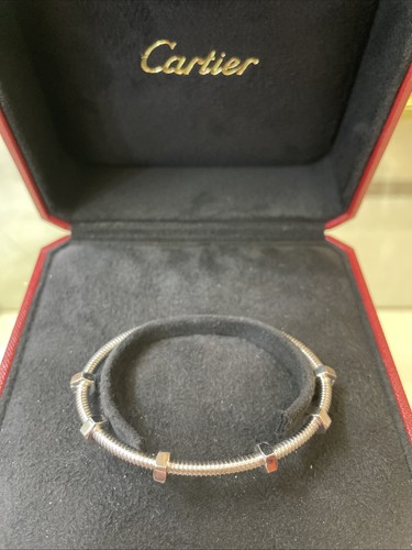 Authentic Cartier 18 Kt White Gold Ecrou De Cartier Nut Screw Bracelet Size 18