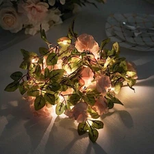 7 feet Blush Roses Leaves FAIRY LIGHTS Battery Operated LED Garland Party Events