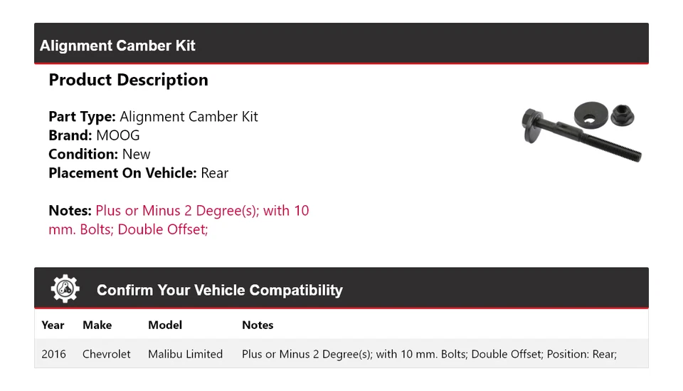 Kit de inclinación trasera MOOG para Chevrolet Malibu Limited 2016 Foto 2 de 3