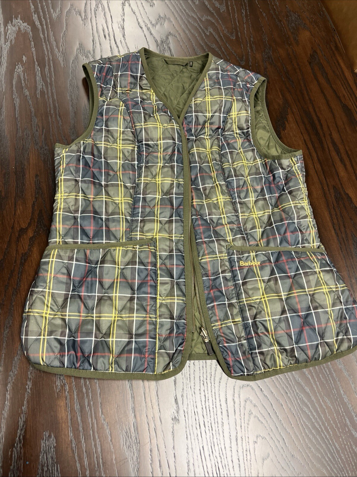 BARBOUR Women’s Classic Tartan Betty Liner  Gilet Vest US 14 UK 18  Green Zip
