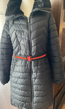 Steve Madden Fur Collar Knee Length Padded Zip Front & Pockets Coat L