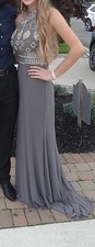 Homecoming Prom Evening Gown Taupe Jeweled Studded Size M Floor Length