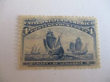 US Stamps, Sc. 233 4-cent Columbian,  Mint no gum