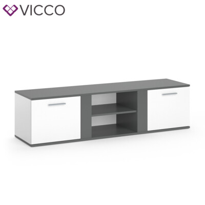 Meuble bas Vicco Rio, meuble TV blanc avec éclairage LED, meuble