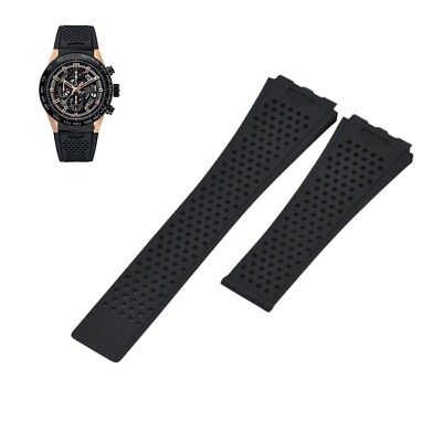 22mm Black Rubber Watch Strap For Tag Heuer Carrera FT6044