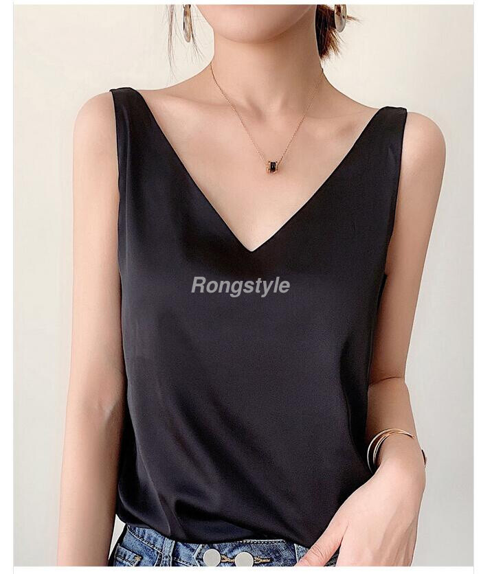Women Elegant Sleeveless Silk Satin Business Office Work Tank Tops