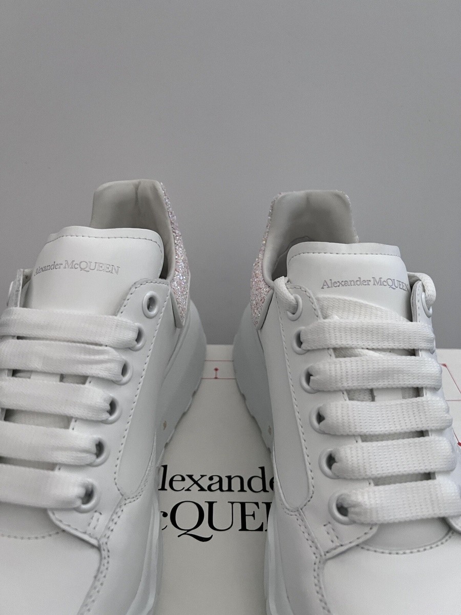 スニーカー Alexander Mcqueen Court Trainer 'White Silver' Alexander Mcqueen Court Trainer Leather & Glitter Sneaker