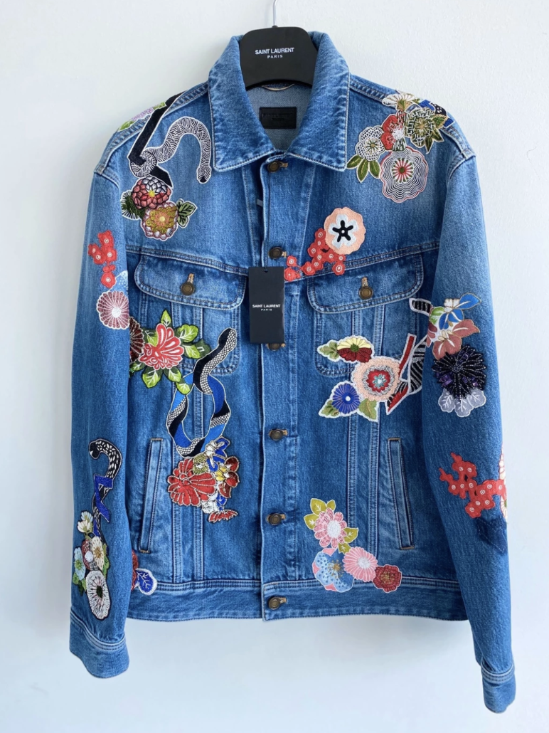 hedi slimane SAINT LAURENT embroidered love denim jacket