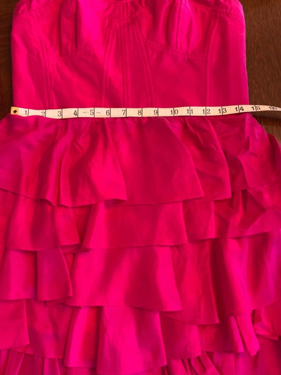 rebecca taylor hot pink dress Rebecca Taylor Dress 0 Hot Pink Silk Sequin Trim Ruffle Bodice Elastic Waist