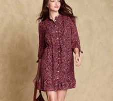 Tommy Hilfiger Dress Womens Small Navy Blue Red Floral Button Up Tie Waist