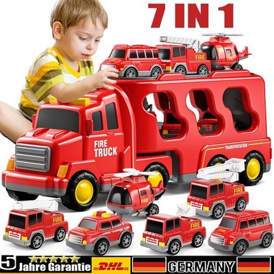 7IN1 Feuerwehrauto Truck Autotransporter LKW Kinder Spielzeug Auto Spielzeugset
