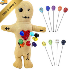 10Pcs Voodoo Doll Kit, Real Dolls with 9 Skull Pins Creepy Yellow