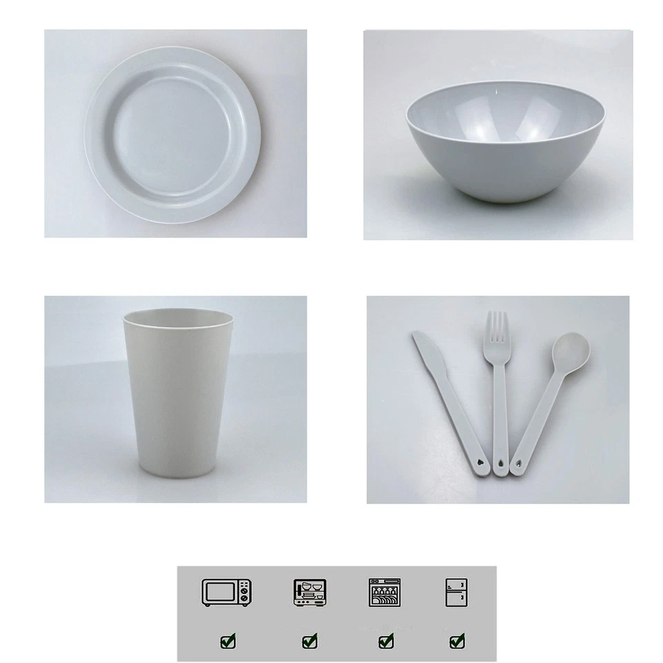 26-Piece Plastic Dinnerware Set with Plates Bowls Utensils for Reusable Meal Use - Image 4 of 4