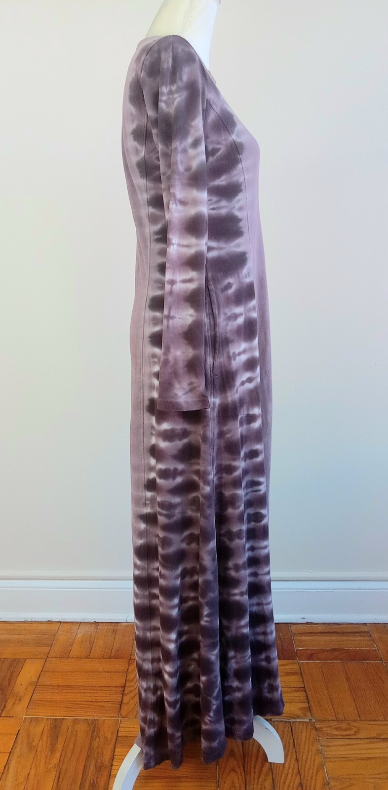 Small RAQUEL ALLEGRA Tie-Dye RHEA Brown COTTON-Knit Long Kaftan T-shirt Dress