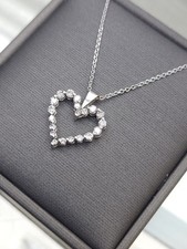 14K White Gold Natural Diamond Heart Pendant Necklace