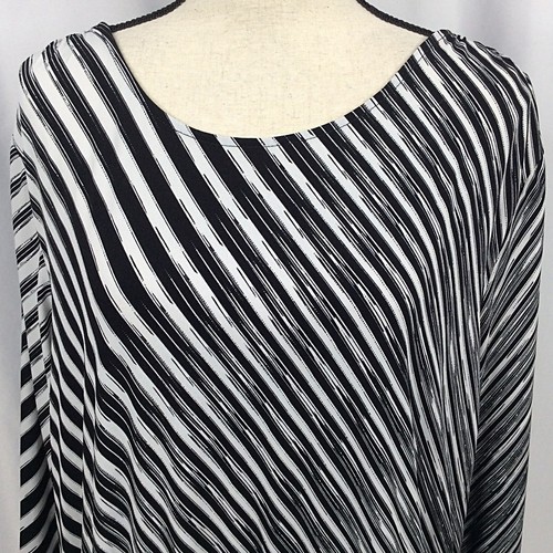 Chicos 3 Top Womens Size XL 16 Black White Stretch Blouson Ruched 3/4 Sleeve - Picture 5 of 10