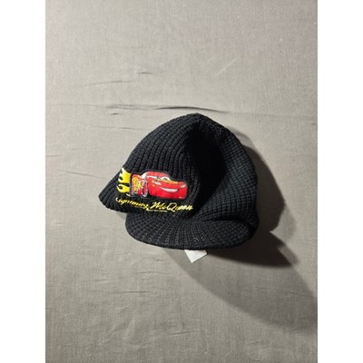 Disney Pixar Cars Lightning McQueen Black Knit Brimmed Beanie Hat Boys M/L 7-10