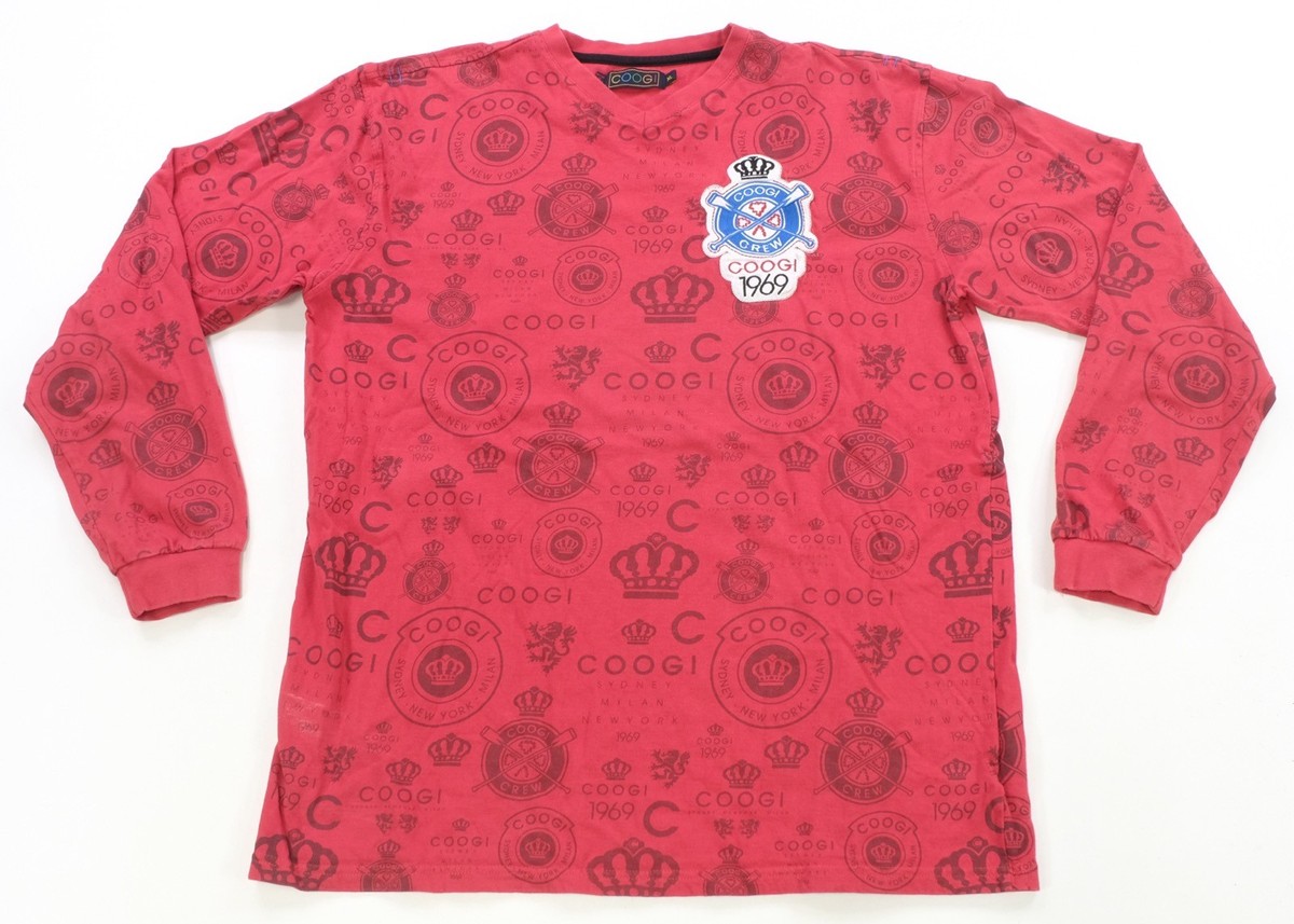 Rare VTG COOGI Crew Crown Crest All Over Print Long Sleeve T Shirt
