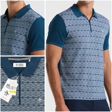 PENGUIN Men's Medium Zip Polo Shirt Blue Wing Teal Haze Cotton Logo New NWT
