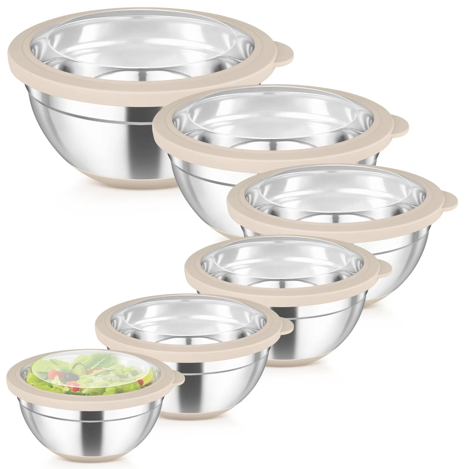 Mixing Bowls Set of 6, Stainless Steel Salad Mixing Bowls with Visible Lids, ...
