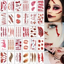 30 Sheets Halloween Temporary Tattoos Fake Wound Scar Spider Web Face Makeup Set