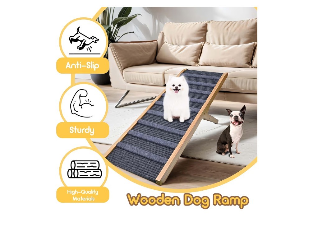 Sernuo Pet Ramp for Large Dogs Wooden Portable Anti-Slip Mat Adjustable Grey