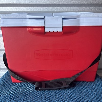 Vtg Rubbermaid The Slim Cooler 13QT/12.5L Red w/ Dual Open Lid Adjustable Strap