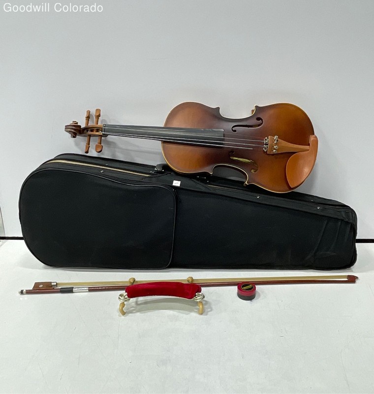 Crescent Violin Brown Hand Made String Instrument With Bow Case And Shoulder Res