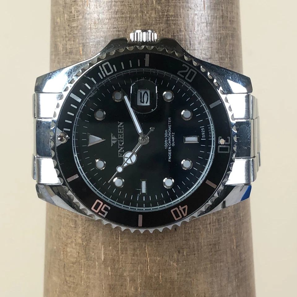 FNGEEN Men S925 Rotating Bezel Silver Tone Quartz 40mm Watch 7 1/4" - Image 2 of 4