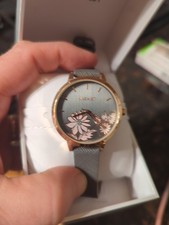 Nine West Floral Watch Womens Gray Strap Rose Gold Case Boxed NW2484