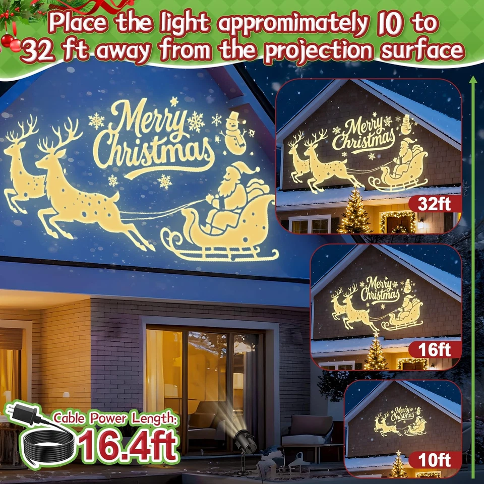 12 in 1 Christmas Projector Lights Outdoor, 3D Dynamic Santa Sleigh/Nativity/... - Image 3 of 4