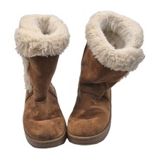 Sonoma Sophia Chestnut Faux Fur Lined Mid-Calf Boots Side Button Girls Size 1