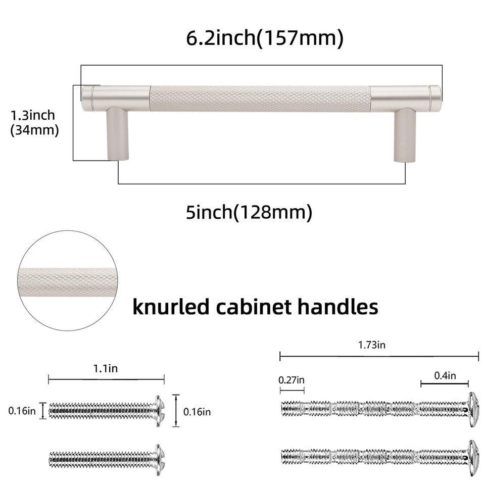 Brushed Nickel Knurled Kitchen Cabinet Handle 160mm & Matching Boss Bar Knob Pull Bedroom - View #5