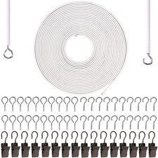 White Curtain Wire 10 Meter Wall Decor Picture Hanging Kit with 20 Pairs of S...