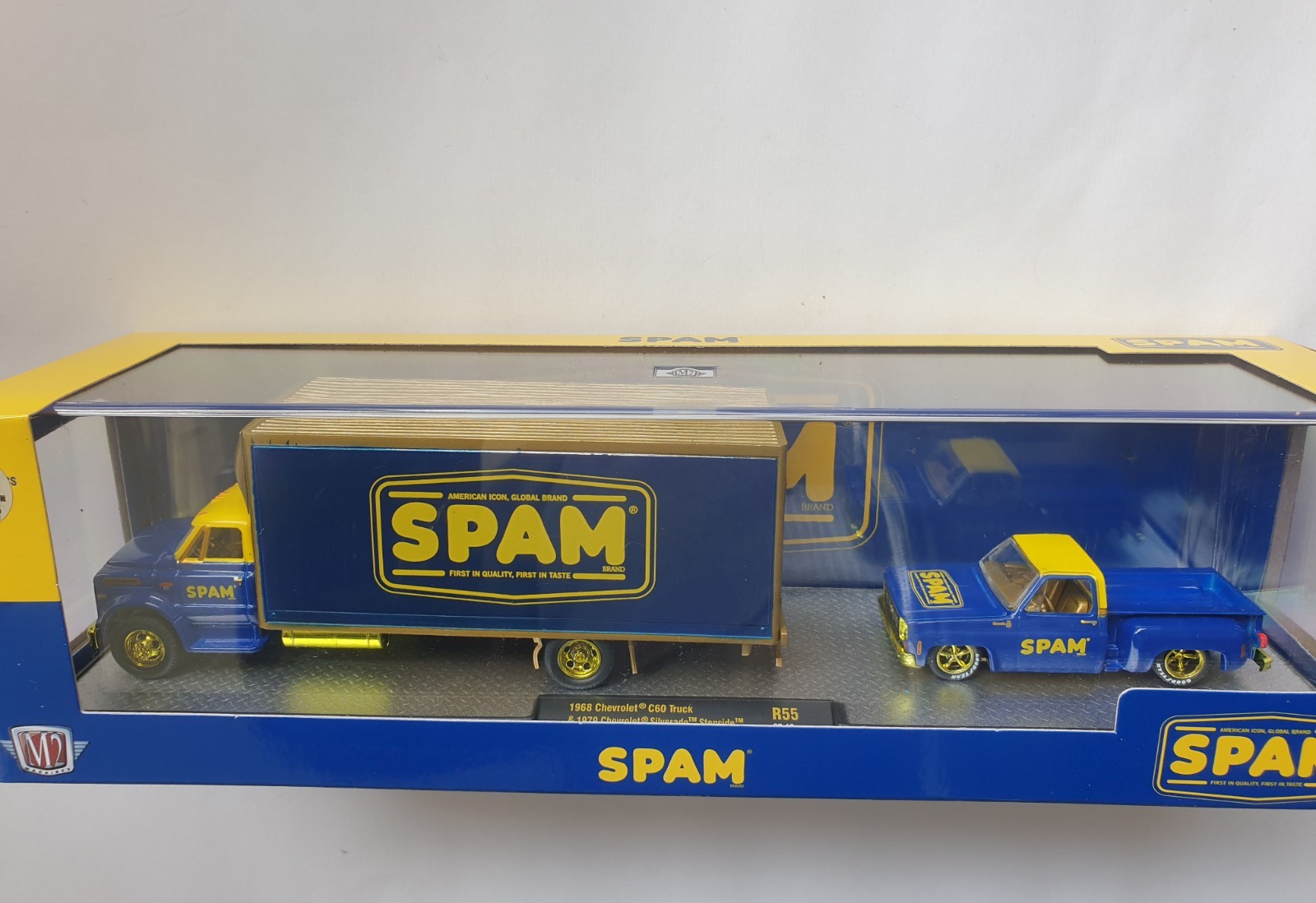1979 Chevrolet Silverado Stepside + 1968 C60  SPAM GOLD CHASE* M2 Machines 1:64