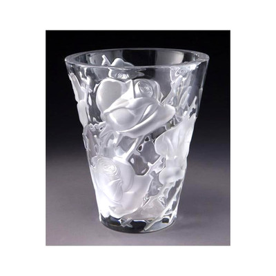 LALIQUE MITTE DES 20. JAHRHUNDERTS FRANZÖSISCHE ISPAHAN KRISTALLVASE MIT ROSEN IM RELIF. VERPACKT