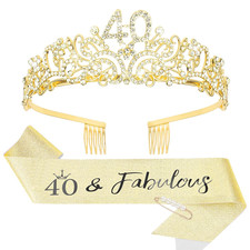 40Th Birthday Crown 40 Fabulous Birthday Sash Pearl Pin Set, Gold 40Th Bir