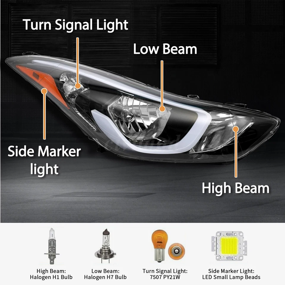 Pair Headlights For 2014 2015 2016 Hyundai Elantra Left & Right Headlamps W/Bulb Foto 3 de 4